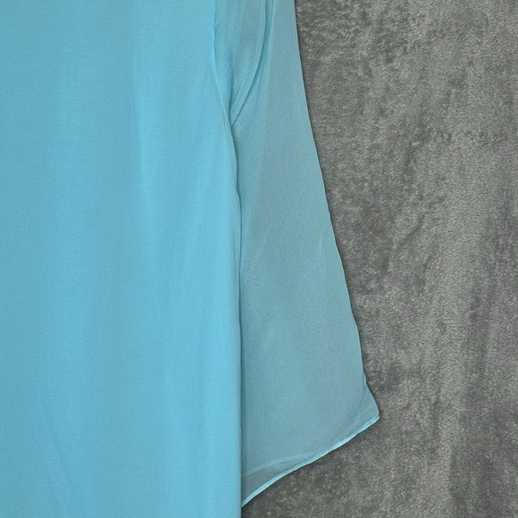 Chicos 0 Size Small Top Shirt Blue Solid Flared Sheer 3/4 Sleeve Scoop Neck - Picture 4 of 7